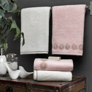 Taç 4/pcs Towel Sets - Clemita - Pink & Ecru