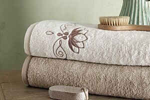 (Taç Nancy ) Bamboo , Sets of 4 towels for Bathroom, Ecru & CAMEL